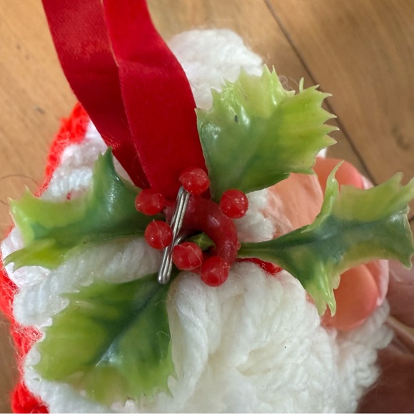 Vintage 70's Handmade Santa Plastic Face Crochet Head Christmas Ornament Red - Picture 5 of 7